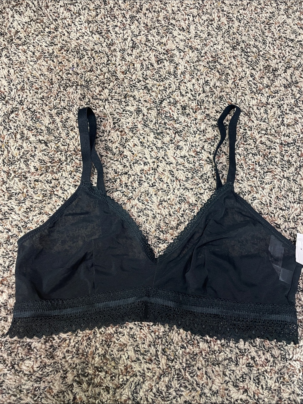 Auden Sheer Mesh Black Lace Trim Unlined Bralette M NWT